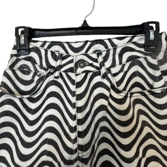 Ragged Priest Jeans Women's Wide Leg Black White Wave Print Dad Jeans Size 26 - Picture 4 of 11